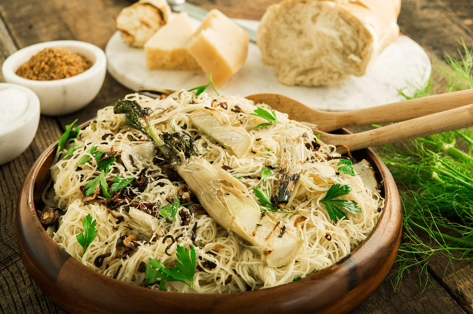 Roasted Fennel, Crispy Garlic & Shallots on Angel Hair