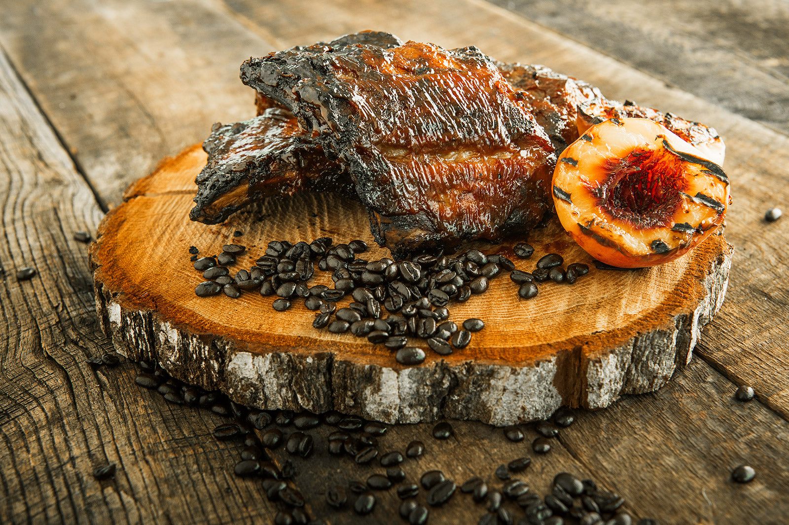 Baby Back Ribs with Espresso & Grilled Peach BBQ Sauce