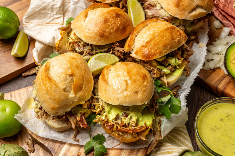 Carnitas Sliders with Tomatillo-Avocado Sauce