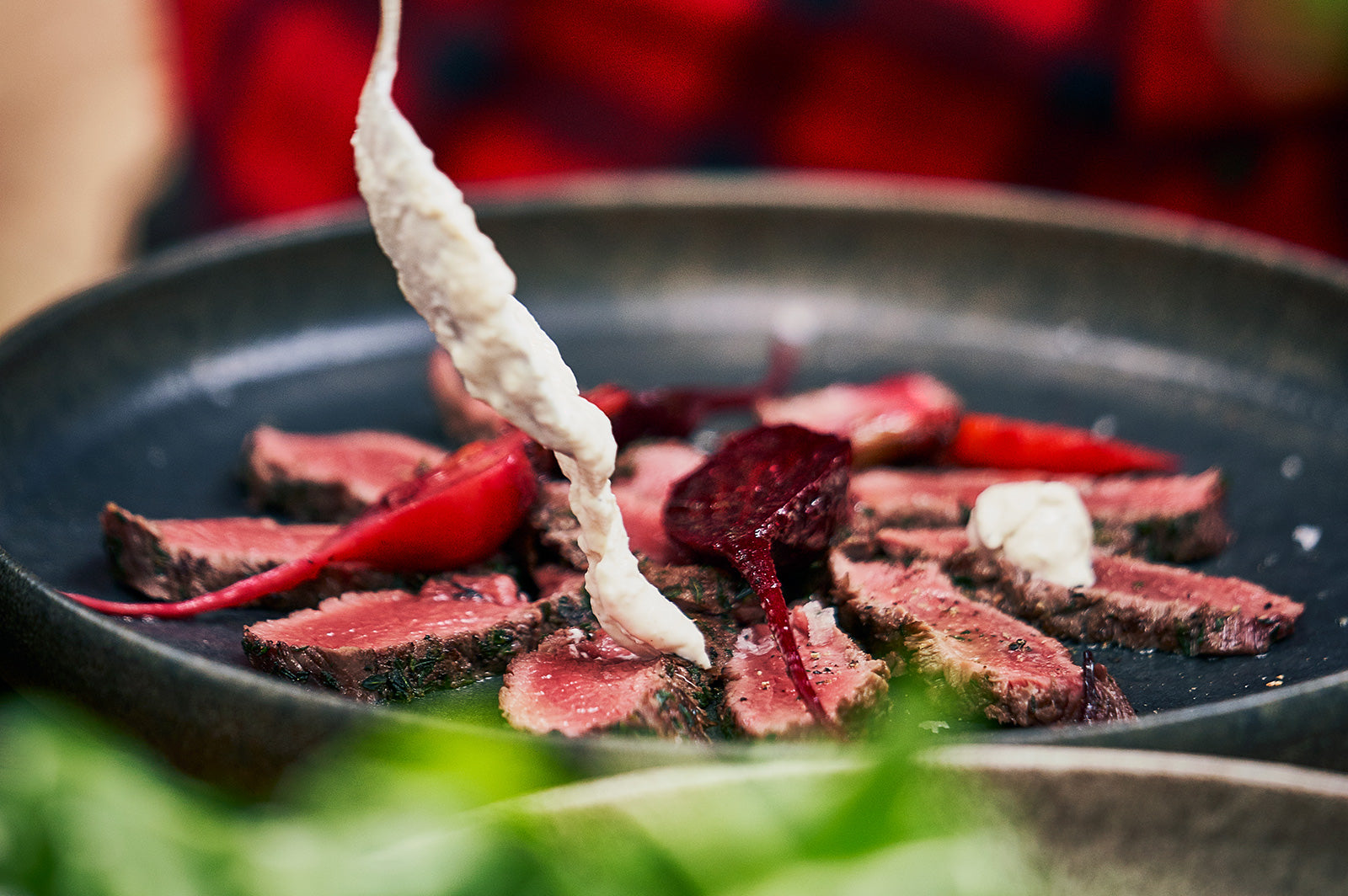 Grilled Carpaccio with Baby Beets and Horseradish Cream