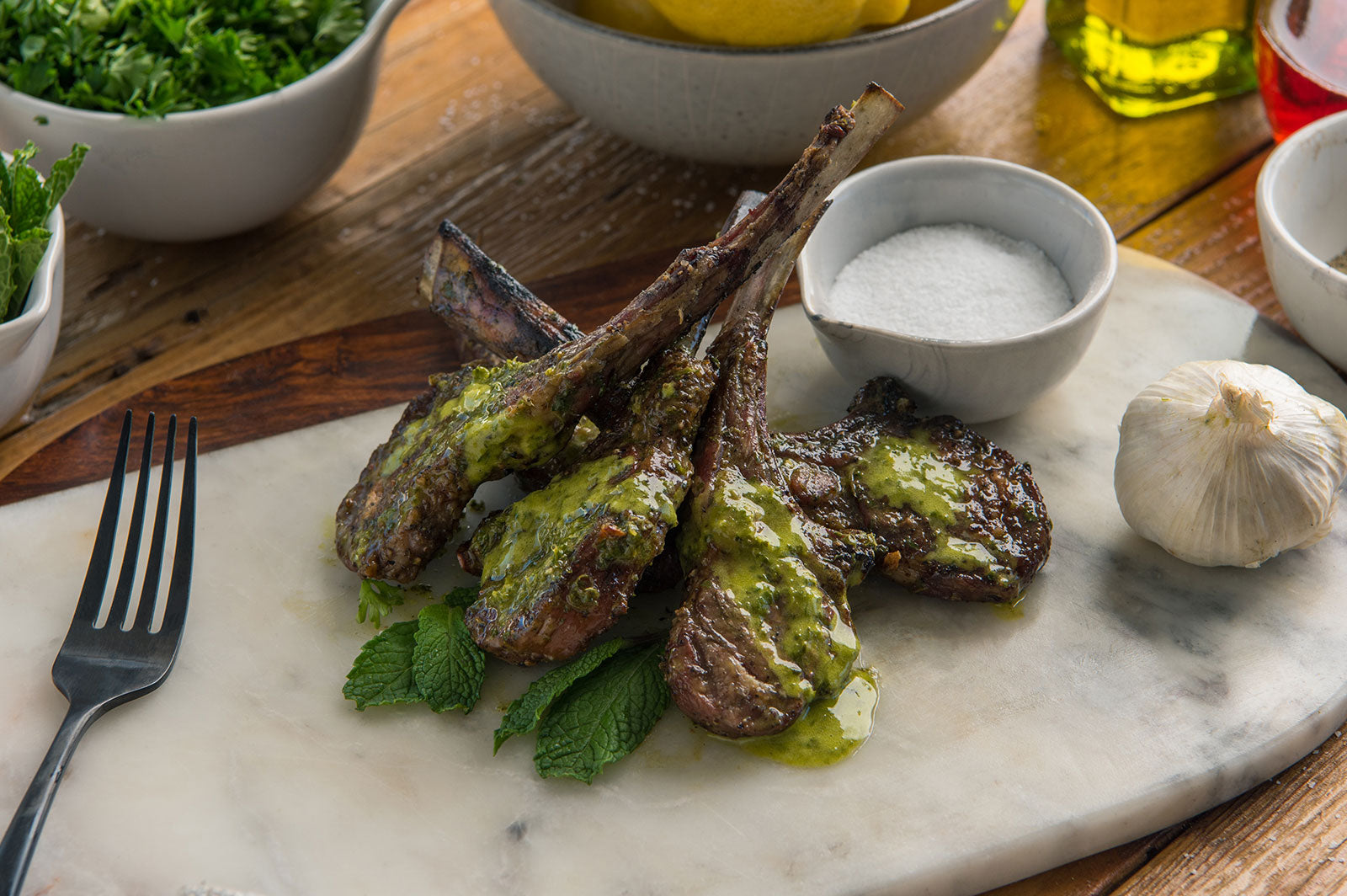Grilled Lamb Chops with Mint Chimichurri