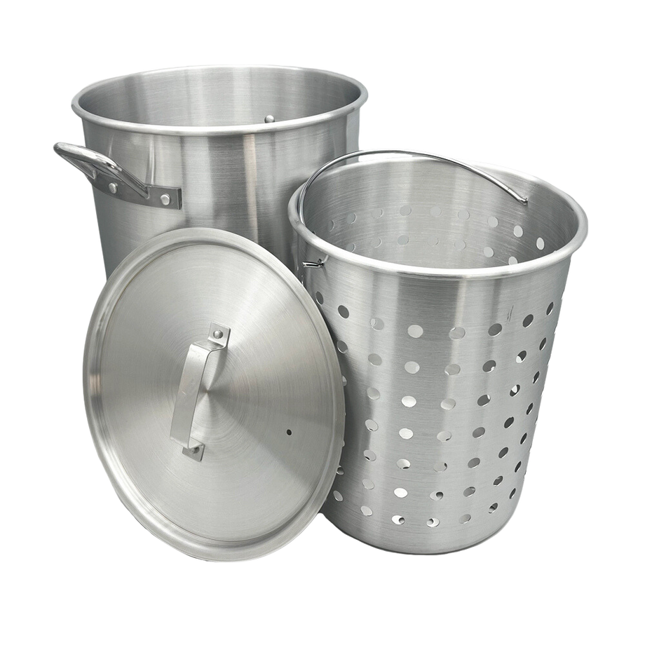 30 Qt. Aluminum Fryer Pot with Strainer Basket and Lid