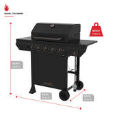 5 Burner Propane Gas Grill with Side Burner in Black