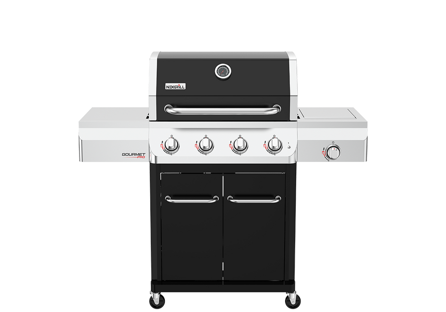 Gourmet Pro 4-Burner Gas Grill with Side Burner in Black with Cover