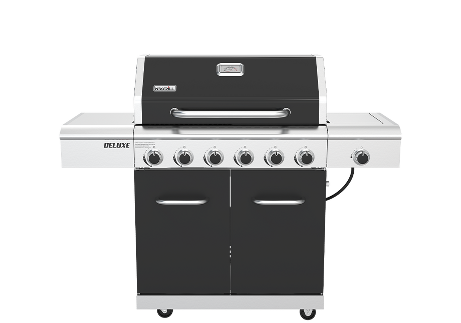 Deluxe 6-Burner Natural Gas Grill in Black with Ceramic Searing Side Burner