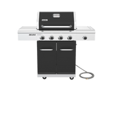 Black and silver gas grill on a white background