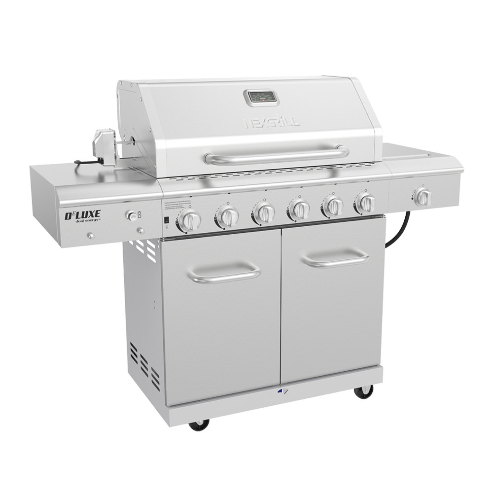 Deluxe 6-Burner Gas Grill w/ Ceramic Searing Side Burner and Rotisserie Kit